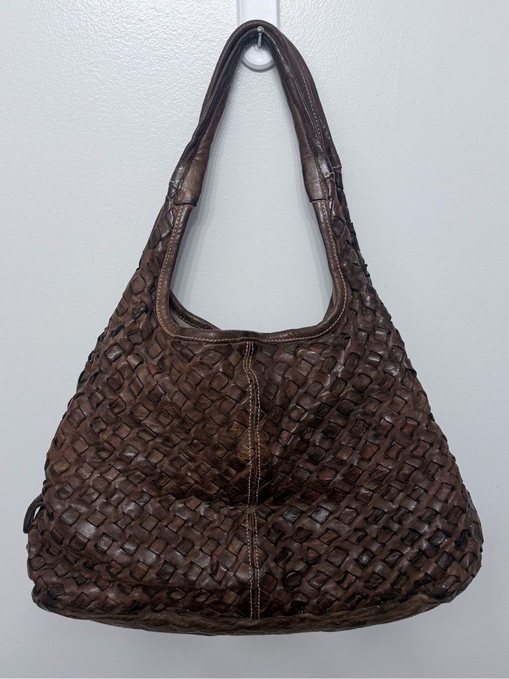Langellotti Woven Leather Hobo Bag in Dark Brown